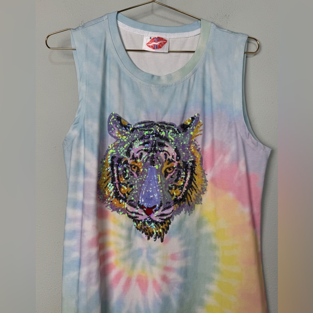 Sparkle City Tiger Embellished Sequin Tie Dye Tank Dress Size Large LSU Tigers - Picture 5 of 15